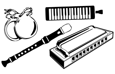 Melódicas, flautas dulces, armónicas y castañuelas